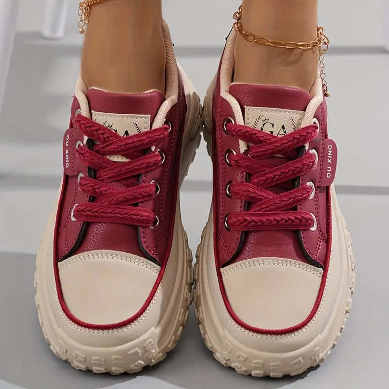 Plain Color Lace-Up Women's Platform Sneakers