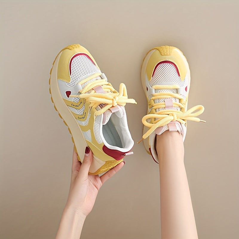 Upgrade Your Style! 5 cm Heel, Breathable, Ultra Stylish Yellow Candy Women's Sneakers