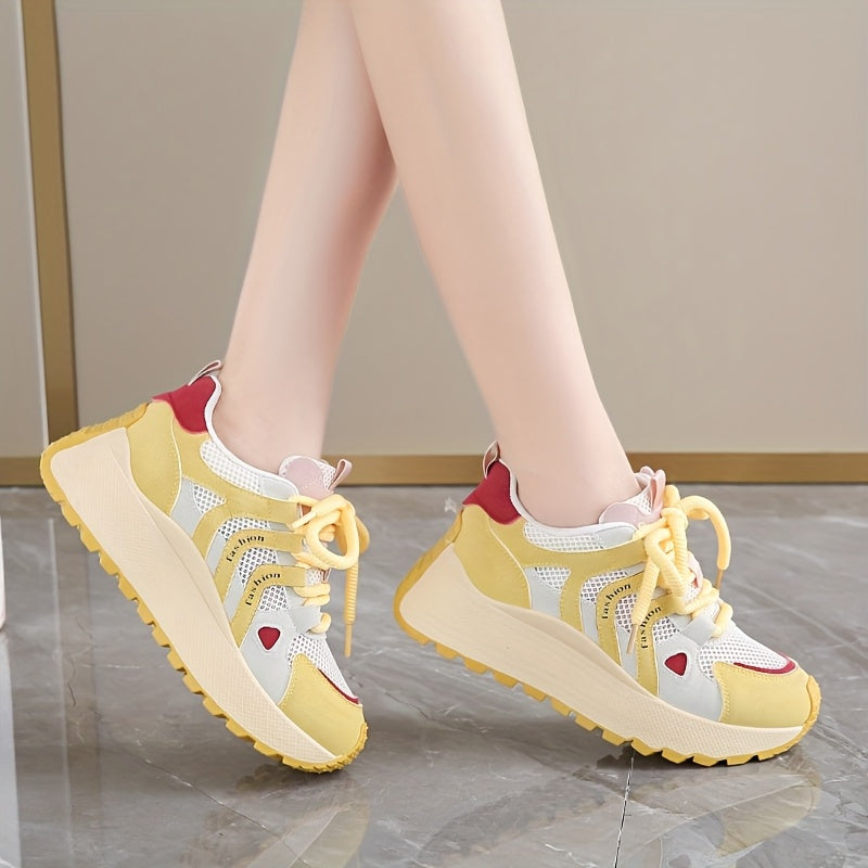 Upgrade Your Style! 5 cm Heel, Breathable, Ultra Stylish Yellow Candy Women's Sneakers