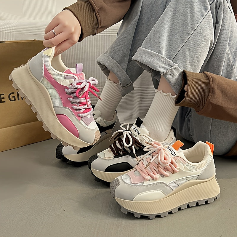 Women's Platform Sneakers - 5 cm Heel - Spring &amp; Summer Breathable Model - 3 Color Options