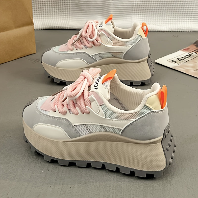 Women's Platform Sneakers - 5 cm Heel - Spring &amp; Summer Breathable Model - 3 Color Options
