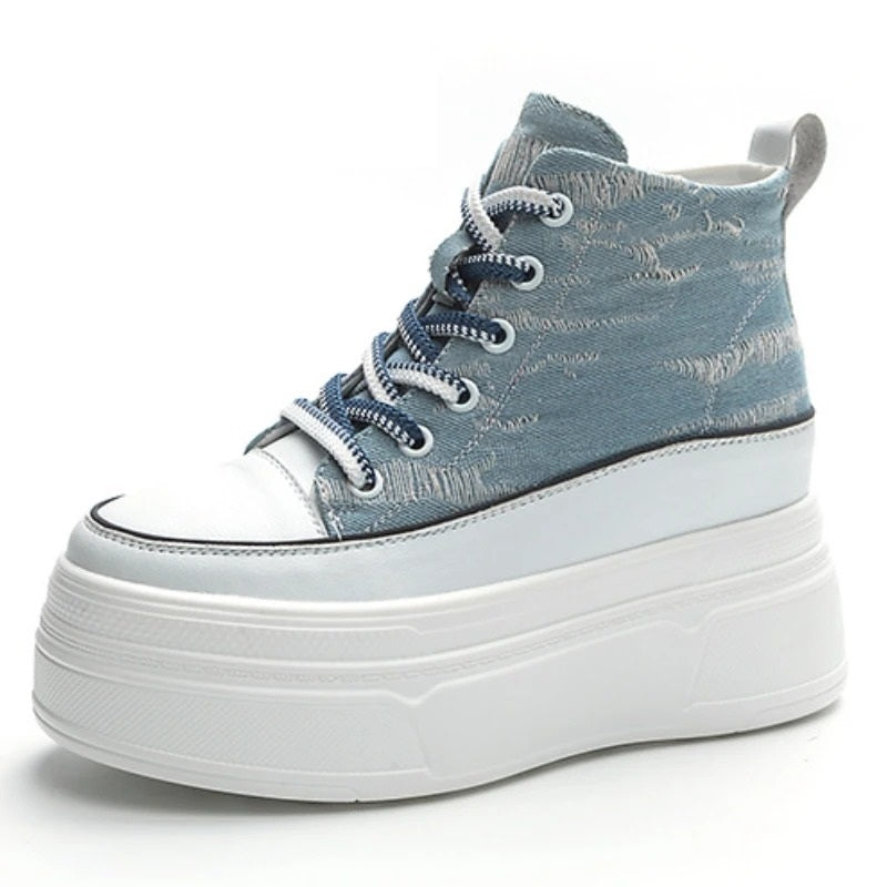 Klasik Stil, Dev Platform! 8cm Yüksek Tabanlı Bilekli Sneaker Stoklarda