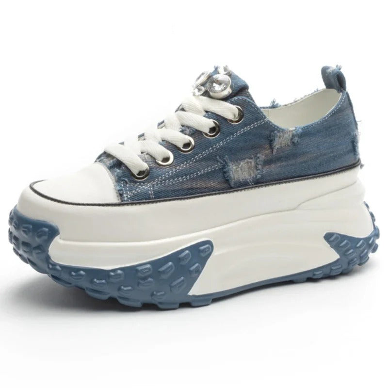 Denim Women's Platform Sneakers 6 CM Thick Sole Trendy and Comfortable Sneakers