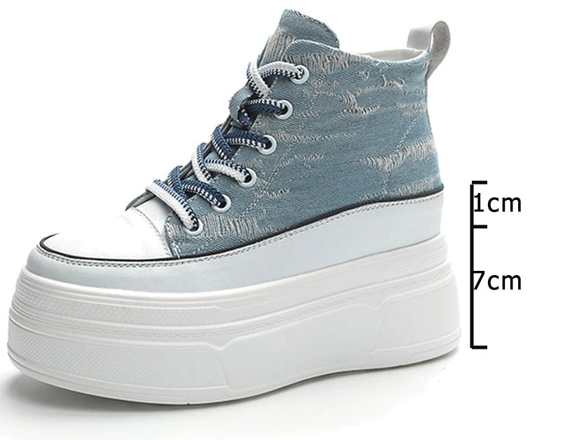 Klasik Stil, Dev Platform! 8cm Yüksek Tabanlı Bilekli Sneaker Stoklarda