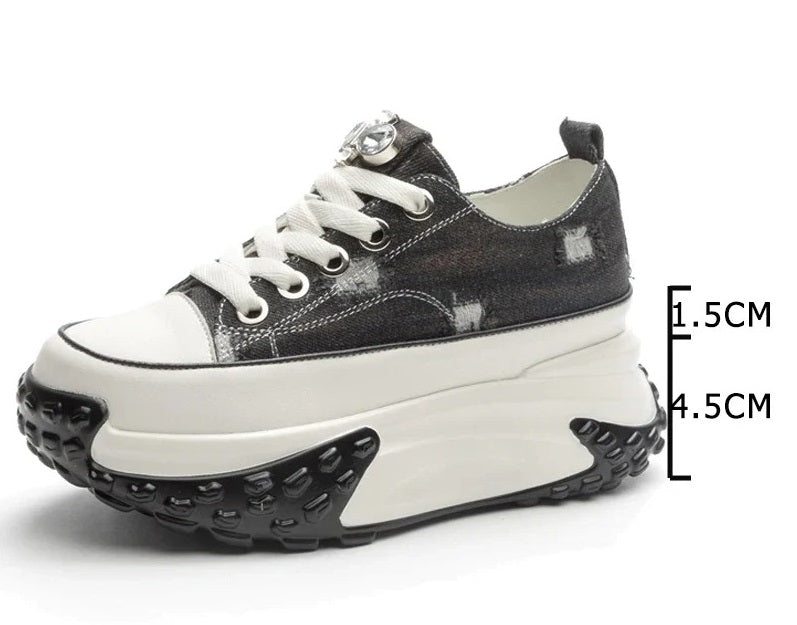 Denim Women's Platform Sneakers 6 CM Thick Sole Trendy and Comfortable Sneakers