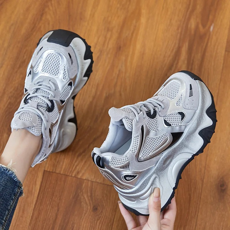 12 CM Gizli Topuklu Kadın Platform Spor Ayakkabı – Kırmızı, Gri ve Gümüş Renk Seçenekli