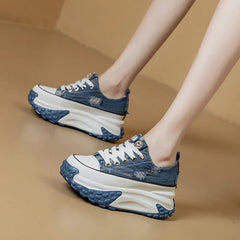 Denim Women's Platform Sneakers 6 CM Thick Sole Trendy and Comfortable Sneakers