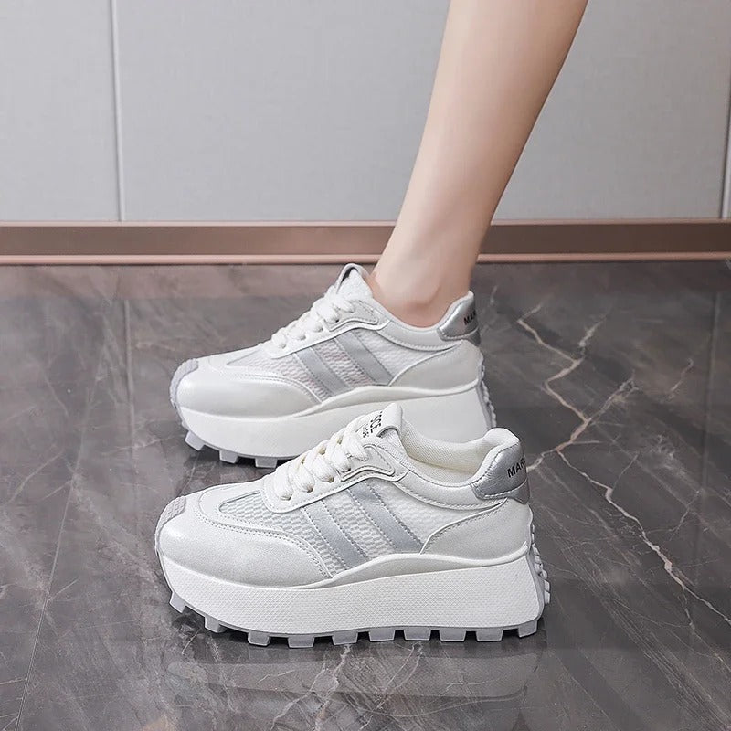 Parıltıyla Yüksel: 6 CM Platform Sneaker – Gümüş & Pembe Seçenekli