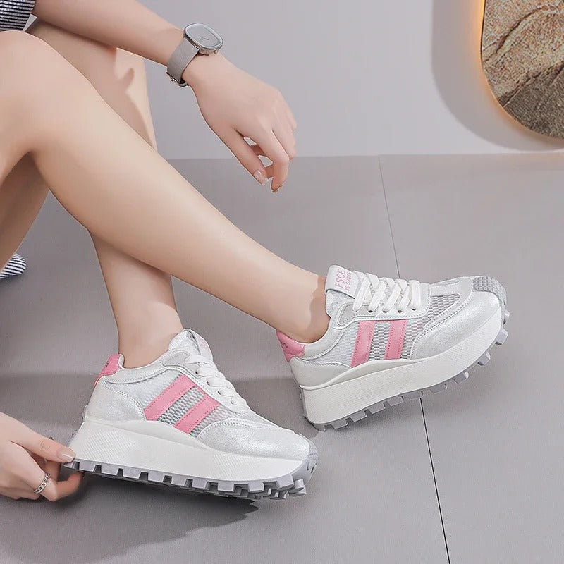 Parıltıyla Yüksel: 6 CM Platform Sneaker – Gümüş & Pembe Seçenekli
