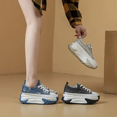 Denim Women's Platform Sneakers 6 CM Thick Sole Trendy and Comfortable Sneakers