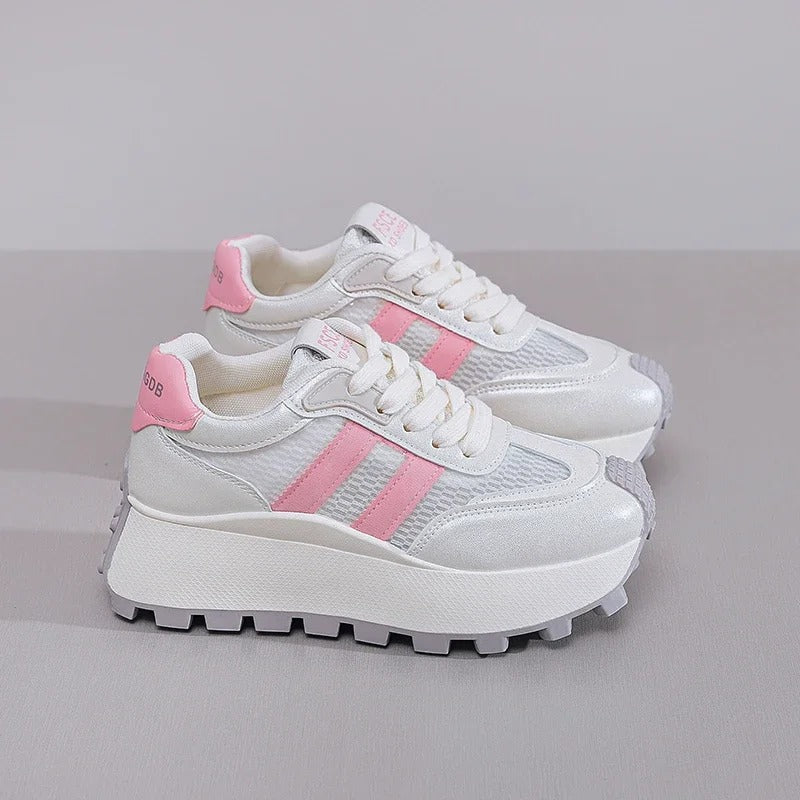 Parıltıyla Yüksel: 6 CM Platform Sneaker – Gümüş & Pembe Seçenekli
