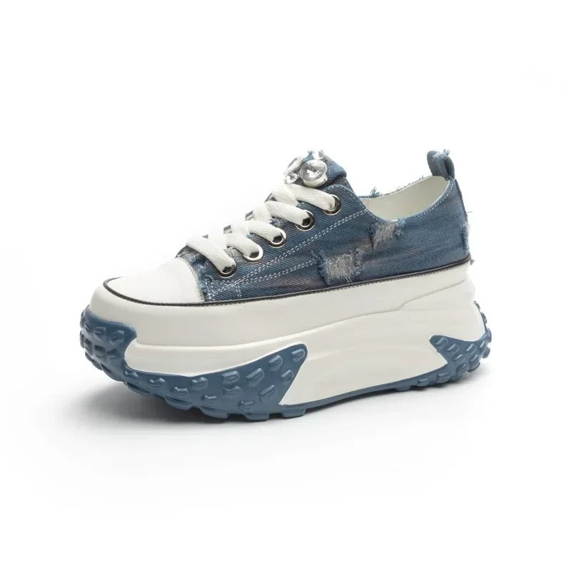 Denim Women's Platform Sneakers 6 CM Thick Sole Trendy and Comfortable Sneakers