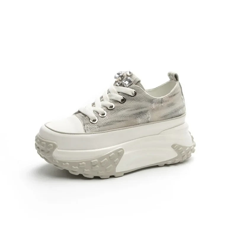 Denim Women's Platform Sneakers 6 CM Thick Sole Trendy and Comfortable Sneakers