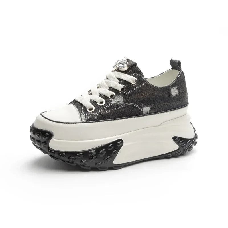 Denim Women's Platform Sneakers 6 CM Thick Sole Trendy and Comfortable Sneakers